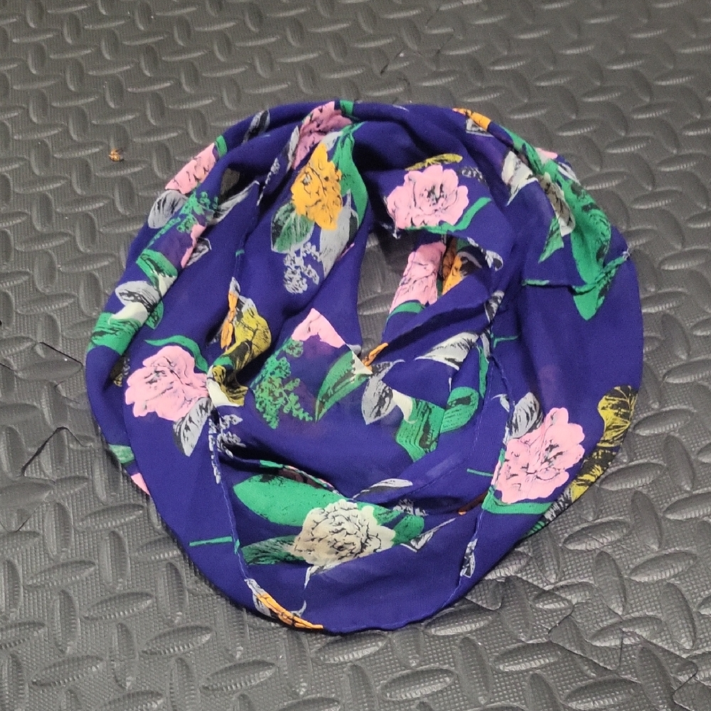 Flowy Blue Infinity Scarf With Flowers